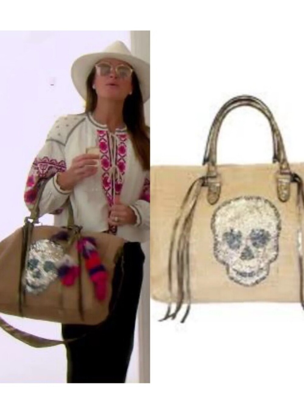 me.n.u. Tan Tote Sparkling Skull Accent As Worn By Kyle Richards Real Housewives